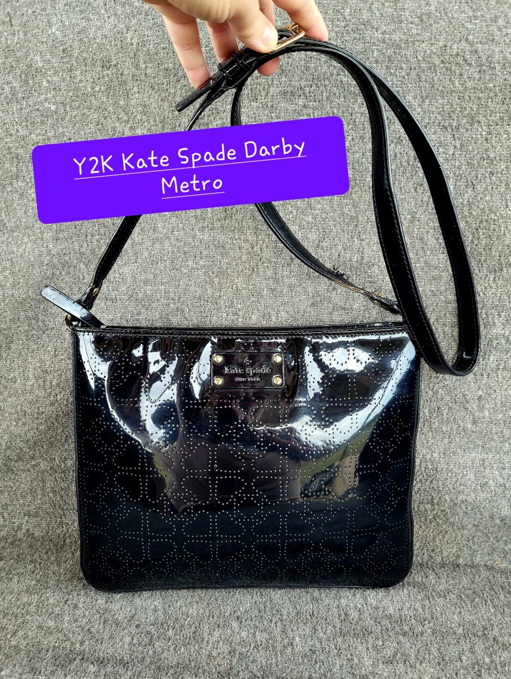 Y2K Kate Spade Darby Metro Black Patent Leather Crossbody Handbag